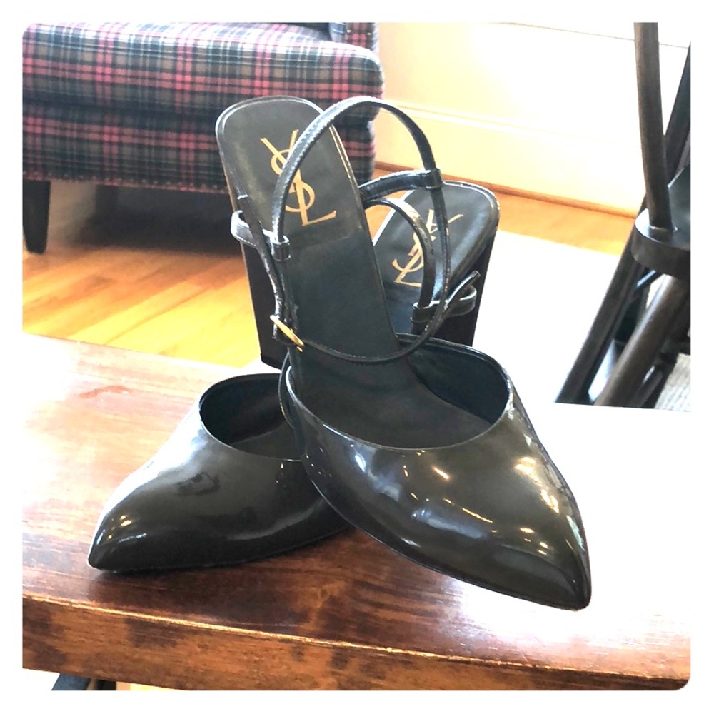Yves Saint Laurent YSL dark gray heels